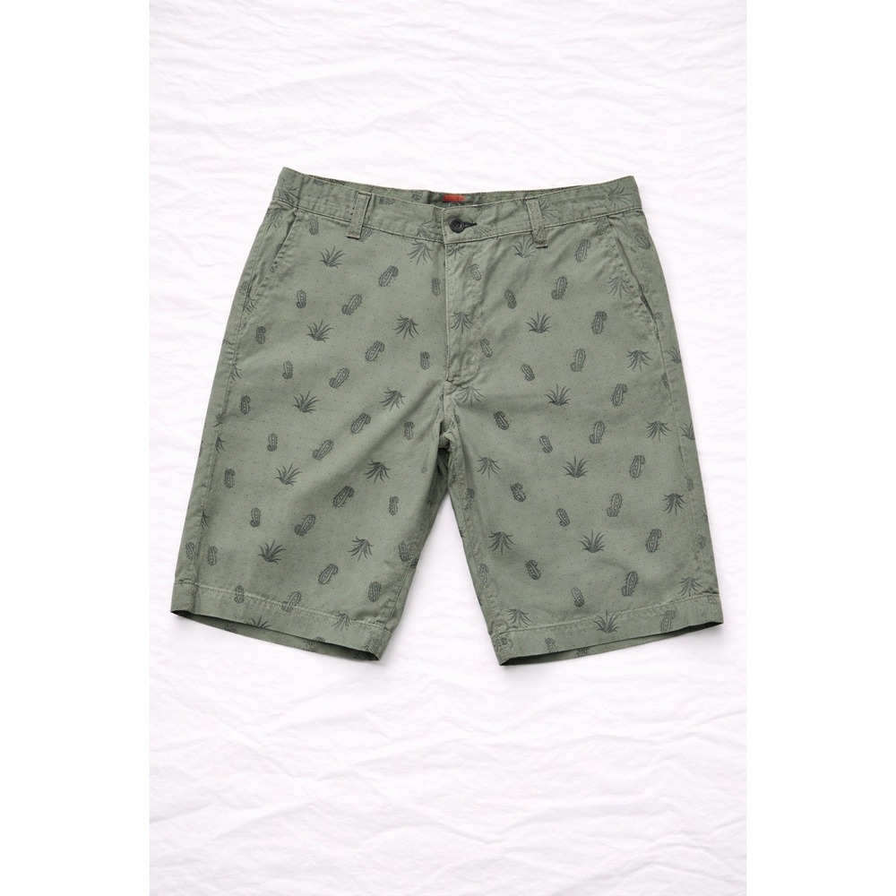 Bruno Milano Mens 34 Green Cactus Print Flat‎ Front Chino Shorts
